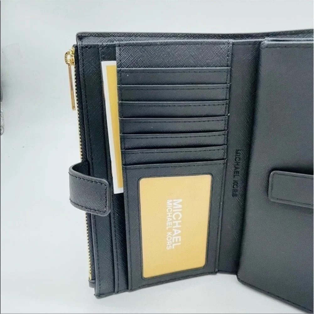 Michael Kors Large Double Zip Wallet Wristlet Black Leather - Picture 6 of 9